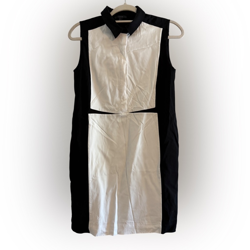 COS Minimalist Collared Tuxedo Inspo Slimming Mini Dress Black White Size 6
